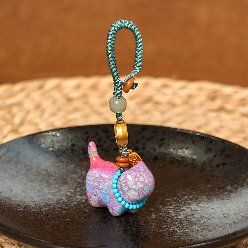 Wear FengShui Hetian Jade Natural Sandalwood Red Sandalwood Green Sandalwood Fu Character Abundance Key Chain