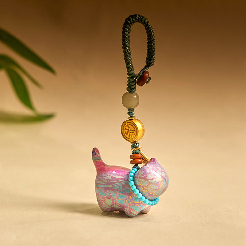 Wear FengShui Hetian Jade Natural Sandalwood Red Sandalwood Green Sandalwood Fu Character Abundance Key Chain