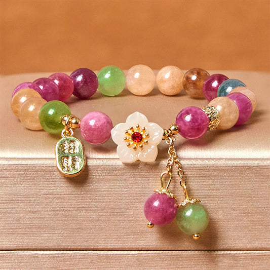 Wear FengShui Natural Tourmaline Fu Character Flower Lucky Brand Bracelet