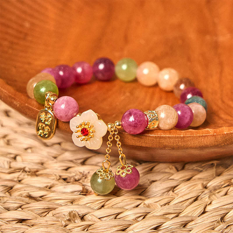 Wear FengShui Natural Tourmaline Fu Character Flower Lucky Brand Bracelet