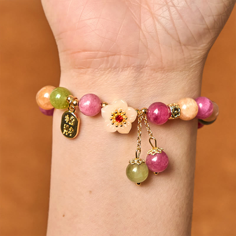 Wear FengShui Natural Tourmaline Fu Character Flower Lucky Brand Bracelet