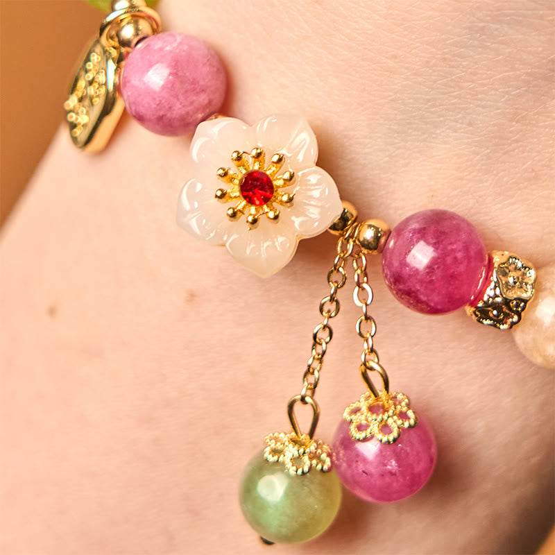 Wear FengShui Natural Tourmaline Fu Character Flower Lucky Brand Bracelet