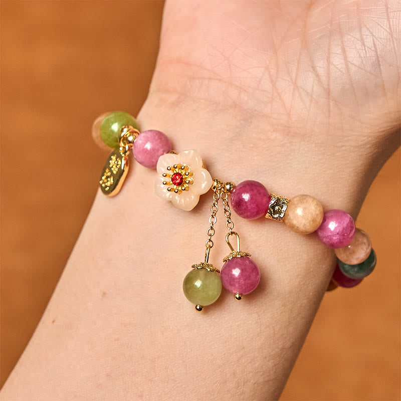 Wear FengShui Natural Tourmaline Fu Character Flower Lucky Brand Bracelet