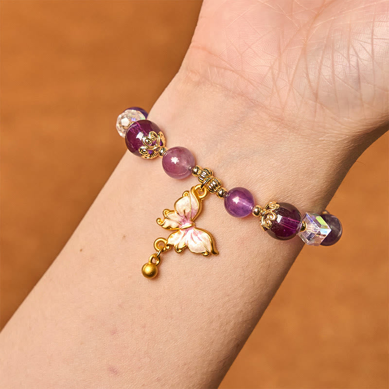 Wear FengShui Natural Amethyst Sun Stone Butterfly Peace Bracelet