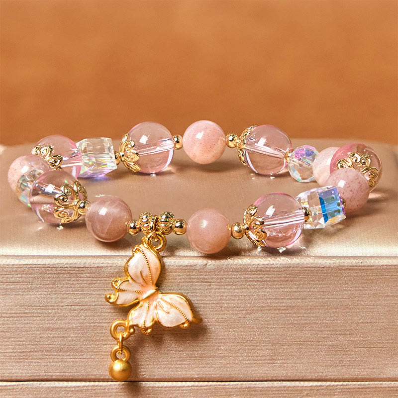 Wear FengShui Natural Amethyst Sun Stone Butterfly Peace Bracelet