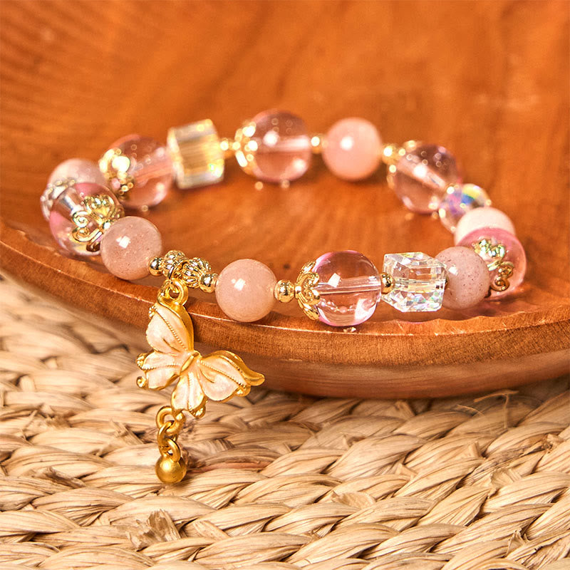 Wear FengShui Natural Amethyst Sun Stone Butterfly Peace Bracelet