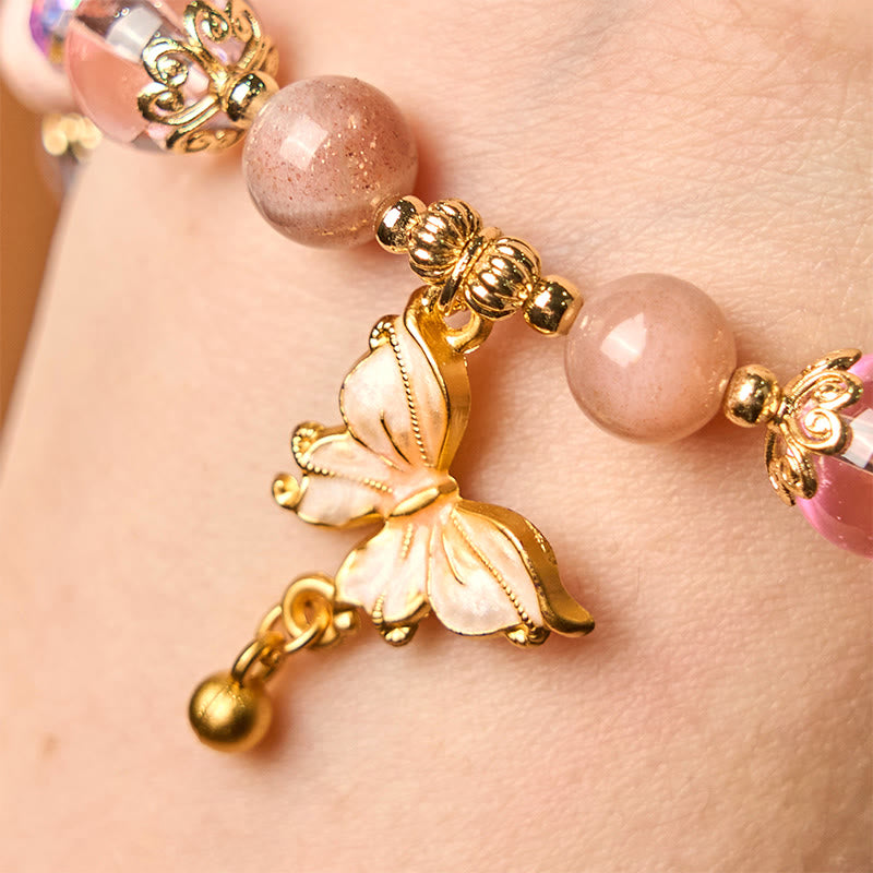 Wear FengShui Natural Amethyst Sun Stone Butterfly Peace Bracelet