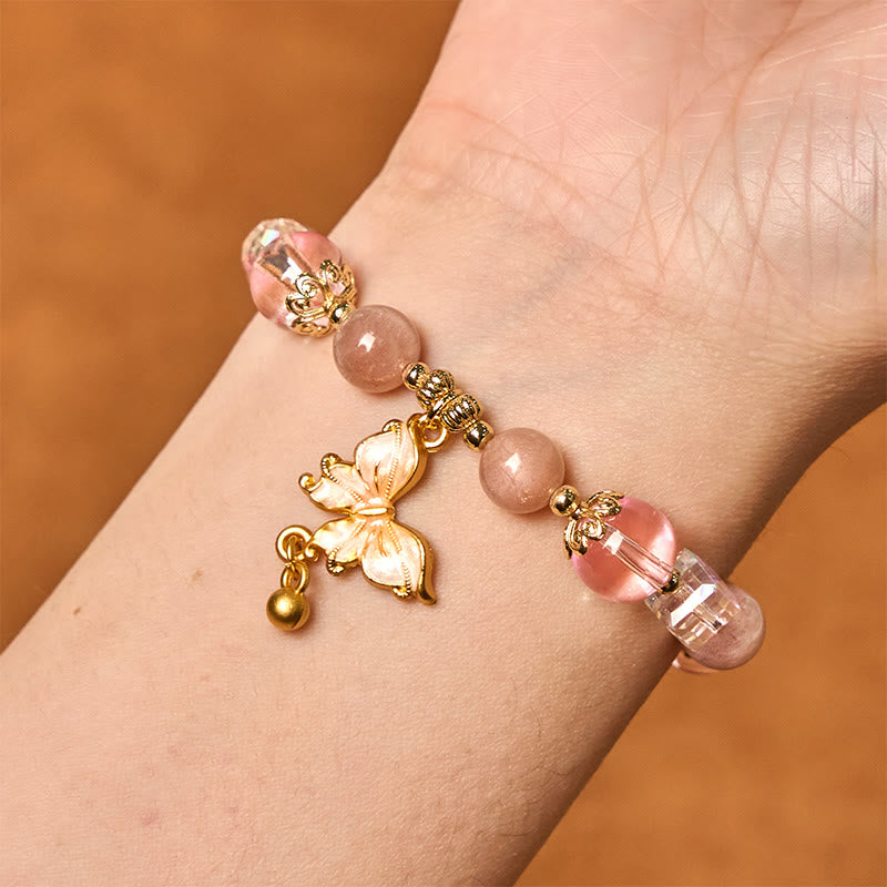 Wear FengShui Natural Amethyst Sun Stone Butterfly Peace Bracelet