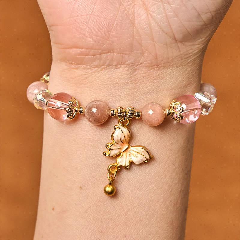 Wear FengShui Natural Amethyst Sun Stone Butterfly Peace Bracelet