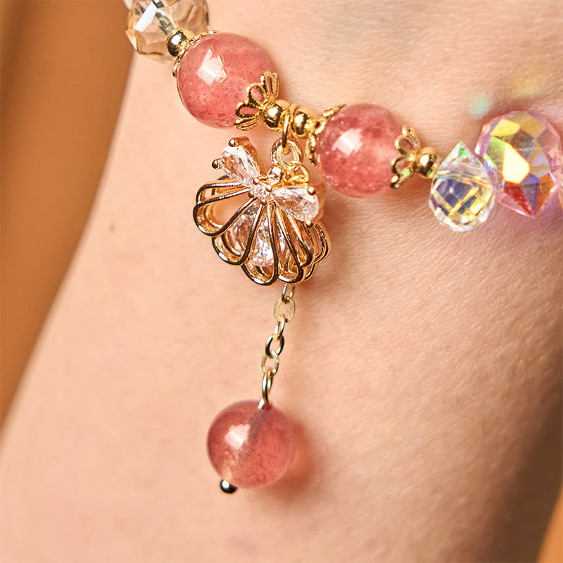 Wear FengShui Natural Strawberry Quartz Pearl Shell Positive Bracelet