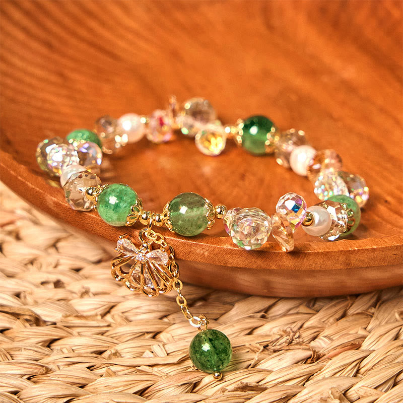 Wear FengShui Natural Strawberry Quartz Pearl Shell Positive Bracelet