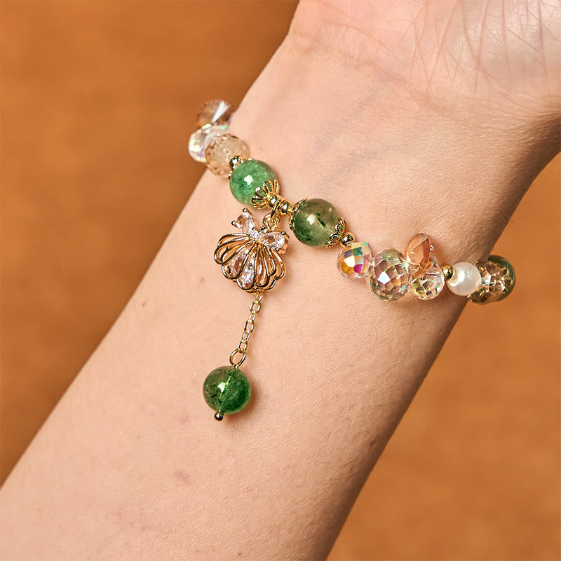 Wear FengShui Natural Strawberry Quartz Pearl Shell Positive Bracelet