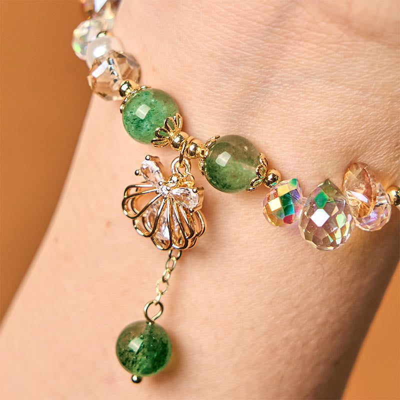 Wear FengShui Natural Strawberry Quartz Pearl Shell Positive Bracelet