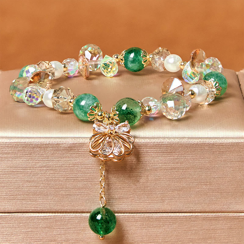 Wear FengShui Natural Strawberry Quartz Pearl Shell Positive Bracelet
