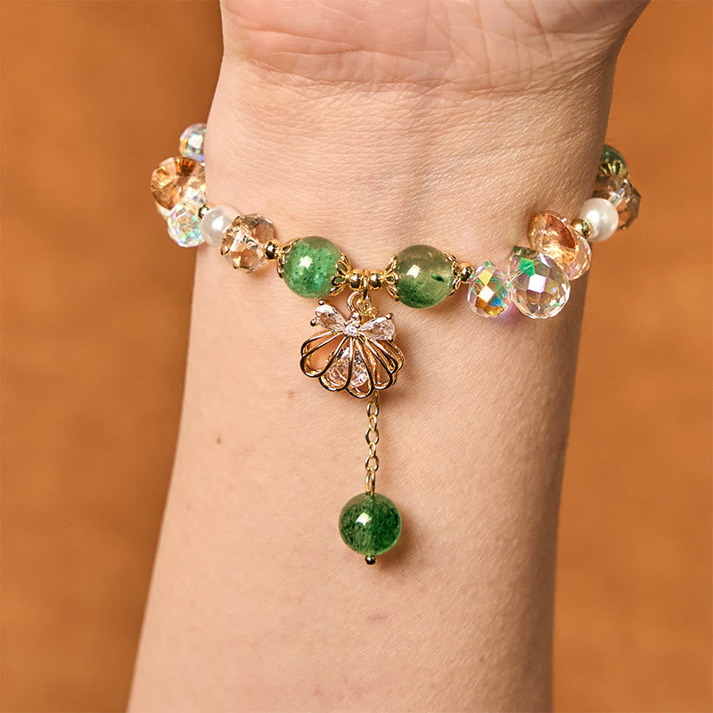 Wear FengShui Natural Strawberry Quartz Pearl Shell Positive Bracelet