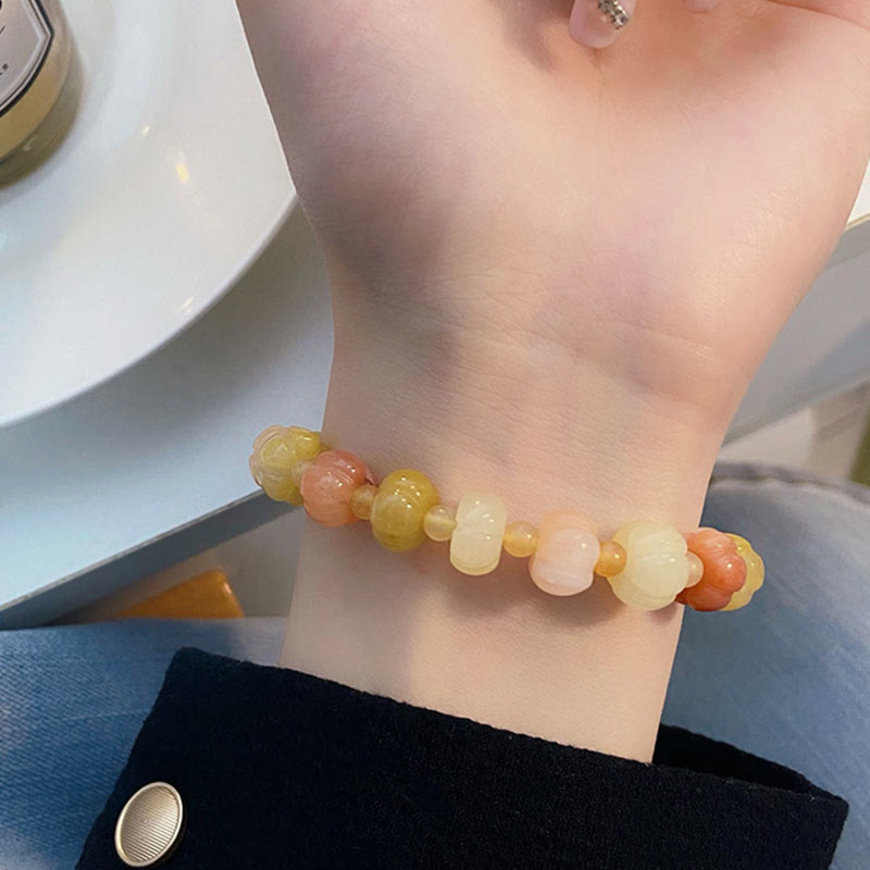 Wear FengShui Golden Silk Jade Pumpkin Beads Wealth Luck Bracelet