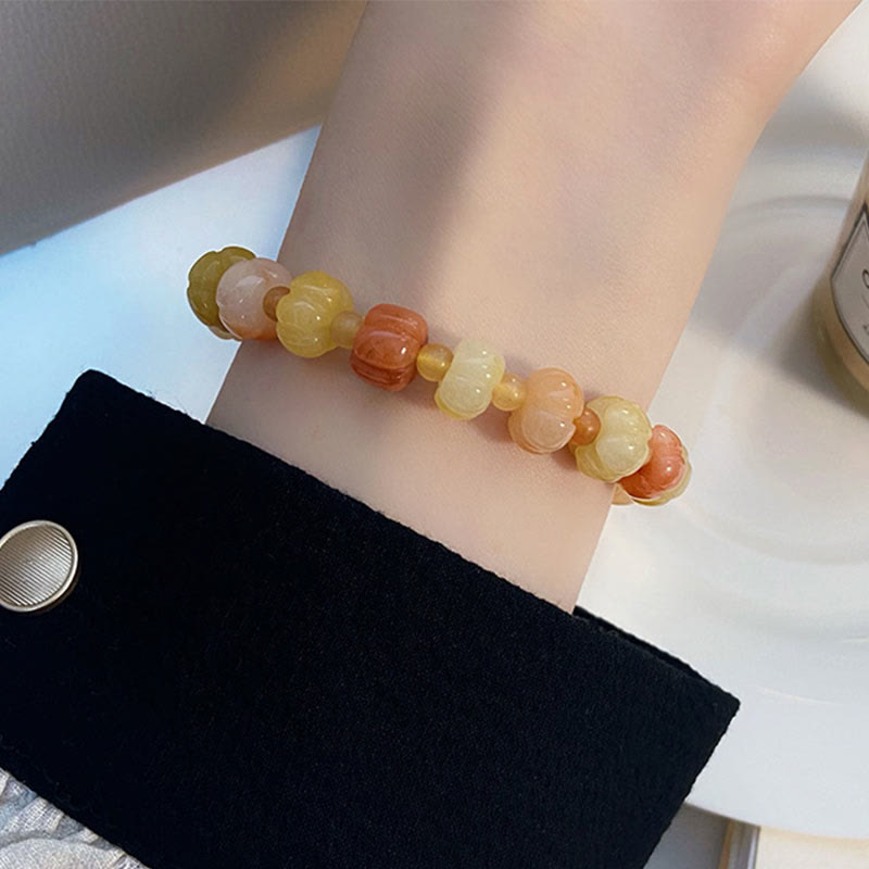 Wear FengShui Golden Silk Jade Pumpkin Beads Wealth Luck Bracelet