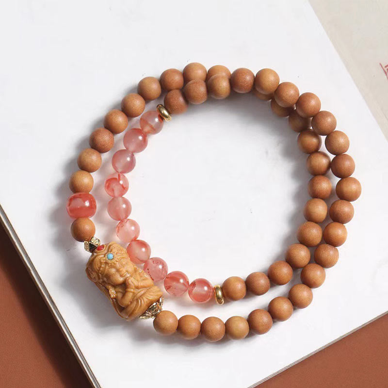 Wear FengShui Tibetan Zakiram Goddess Of  Wealth South Red Agate Sandalwood Fortune Bracelet