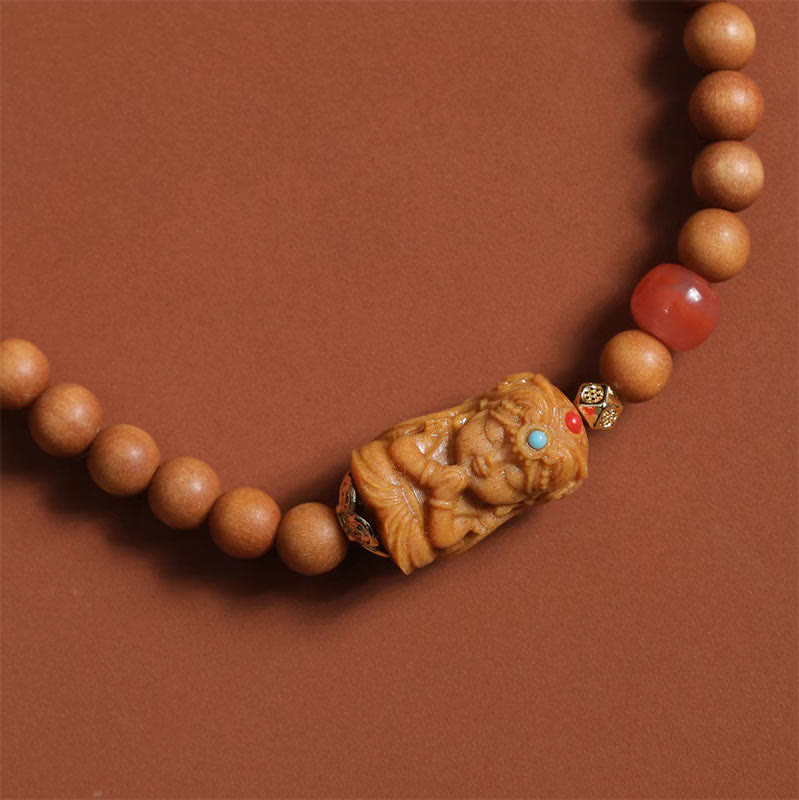 Wear FengShui Tibetan Zakiram Goddess Of  Wealth South Red Agate Sandalwood Fortune Bracelet