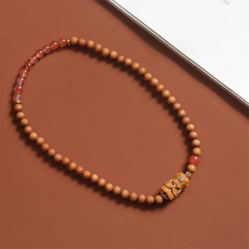 Wear FengShui Tibetan Zakiram Goddess Of  Wealth South Red Agate Sandalwood Fortune Bracelet