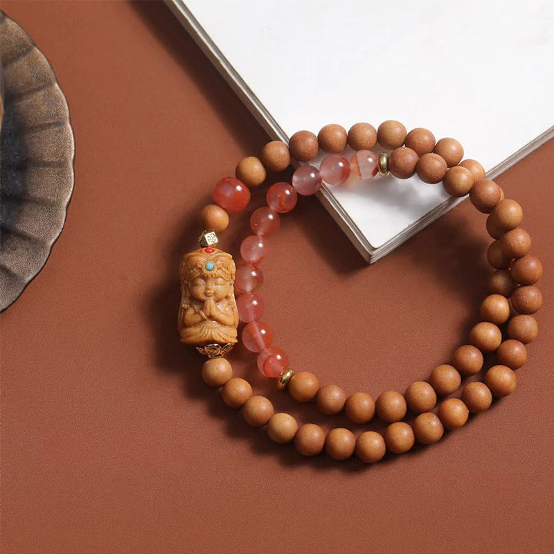 Wear FengShui Tibetan Zakiram Goddess Of  Wealth South Red Agate Sandalwood Fortune Bracelet