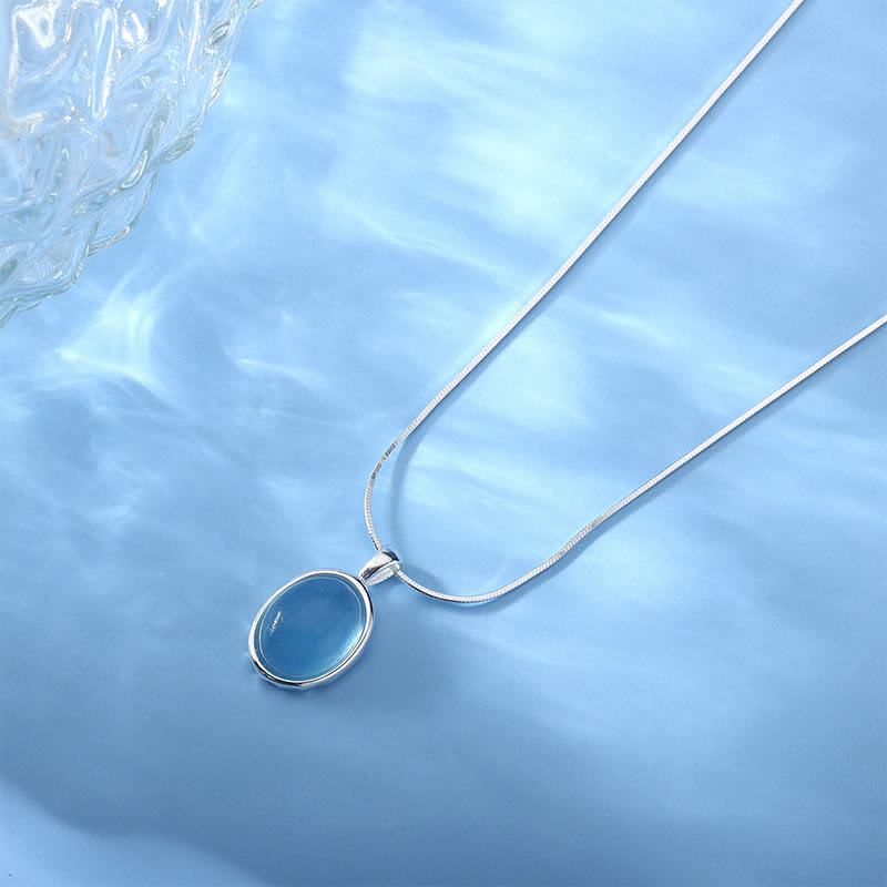 Wear FengShui 925 Sterling Silver Aquamarine Healing Clavicle Chain Necklace Pendant