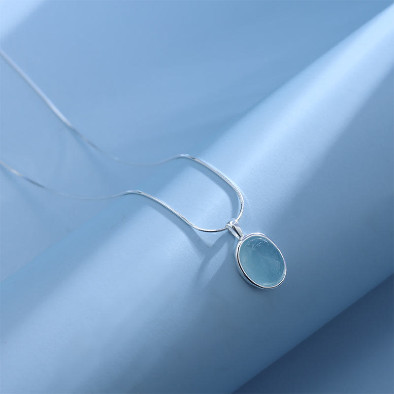 Wear FengShui 925 Sterling Silver Aquamarine Healing Clavicle Chain Necklace Pendant
