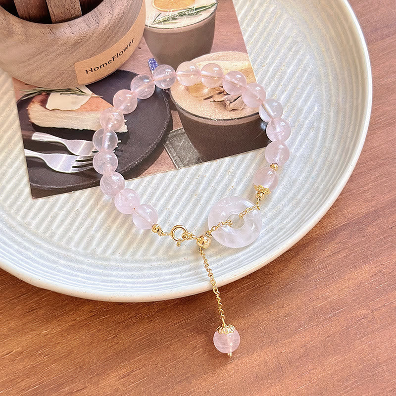 Wear FengShui Natural Pink Crystal Beads Peace Buckle Self-acceptance Bracelet