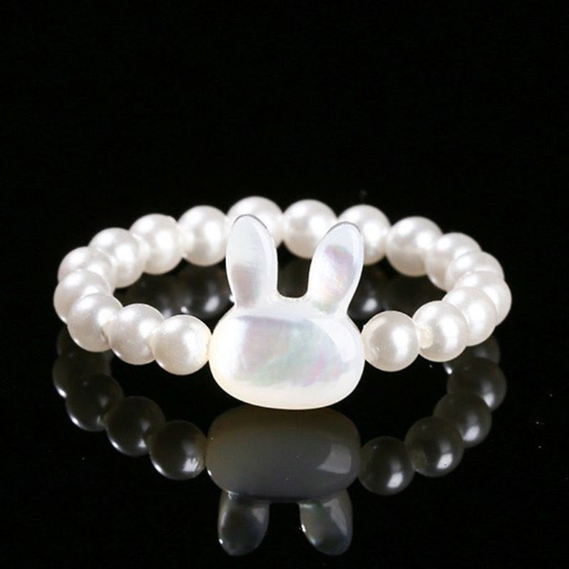 Wear FengShui 3mm Tridacna Stone Bead Rabbit Blessing Elastic Ring