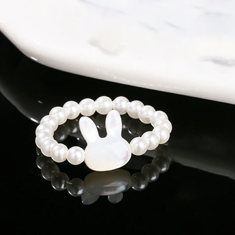 Wear FengShui 3mm Tridacna Stone Bead Rabbit Blessing Elastic Ring