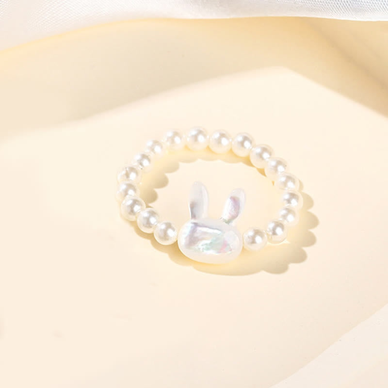 Wear FengShui 3mm Tridacna Stone Bead Rabbit Blessing Elastic Ring