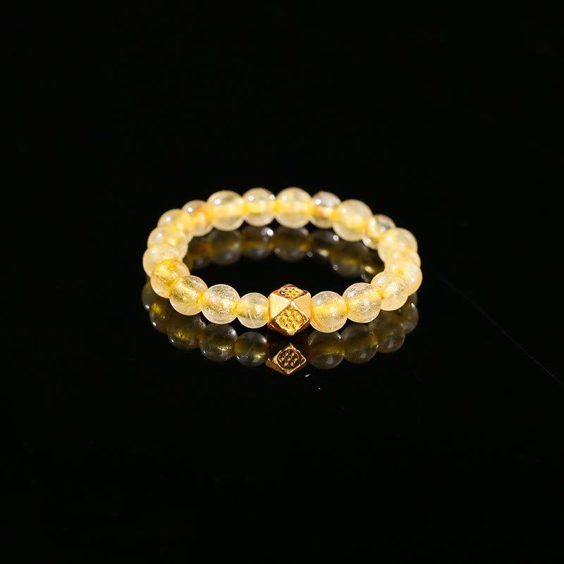 Wear FengShui 3mm Golden Rutilated Quartz Beads Wealth Elastic String Ring