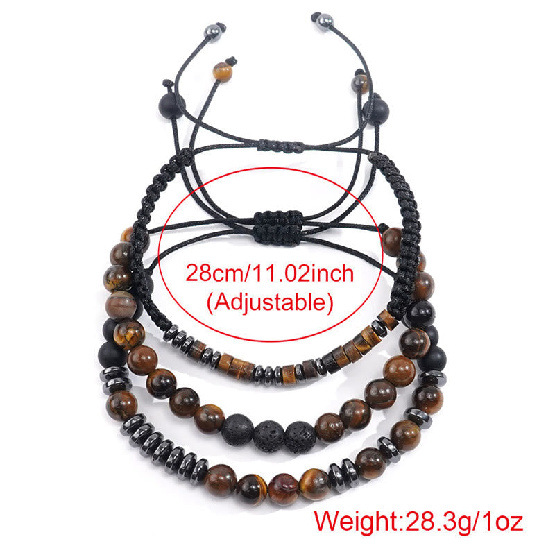 Wear FengShui 3Pcs Tiger Eye Lava Rock Protection Bracelet Set