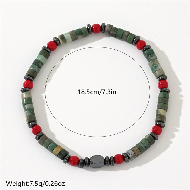 Wear FengShui Natural Green Stone Hematite Red Coral Powerful Bracelet