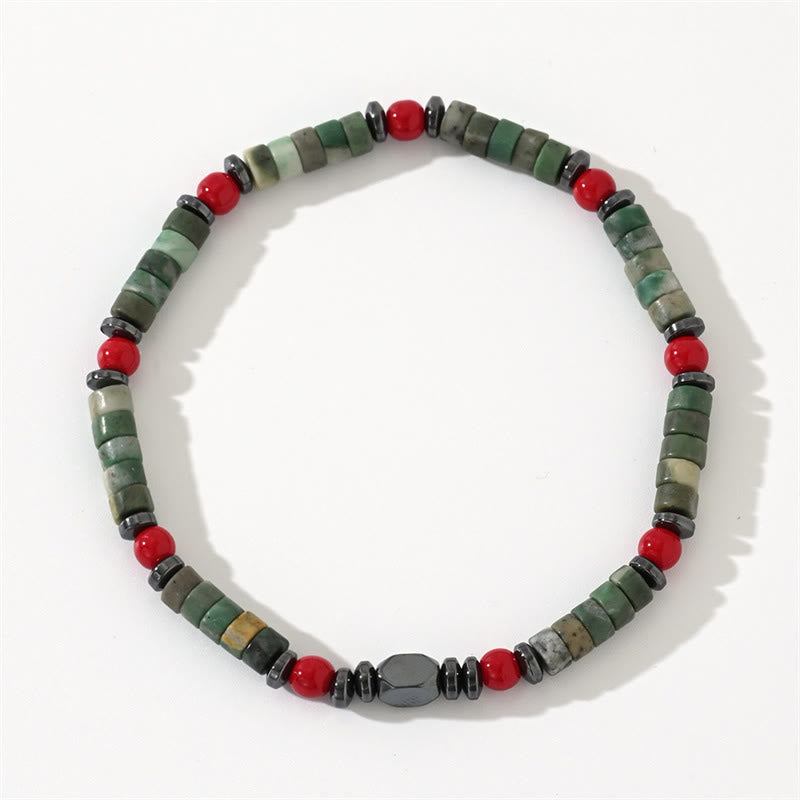 Wear FengShui Natural Green Stone Hematite Red Coral Powerful Bracelet