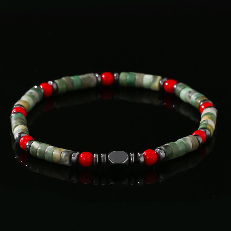 Wear FengShui Natural Green Stone Hematite Red Coral Powerful Bracelet