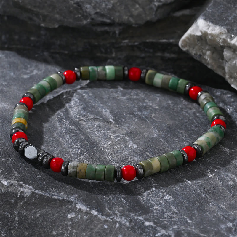 Wear FengShui Natural Green Stone Hematite Red Coral Powerful Bracelet