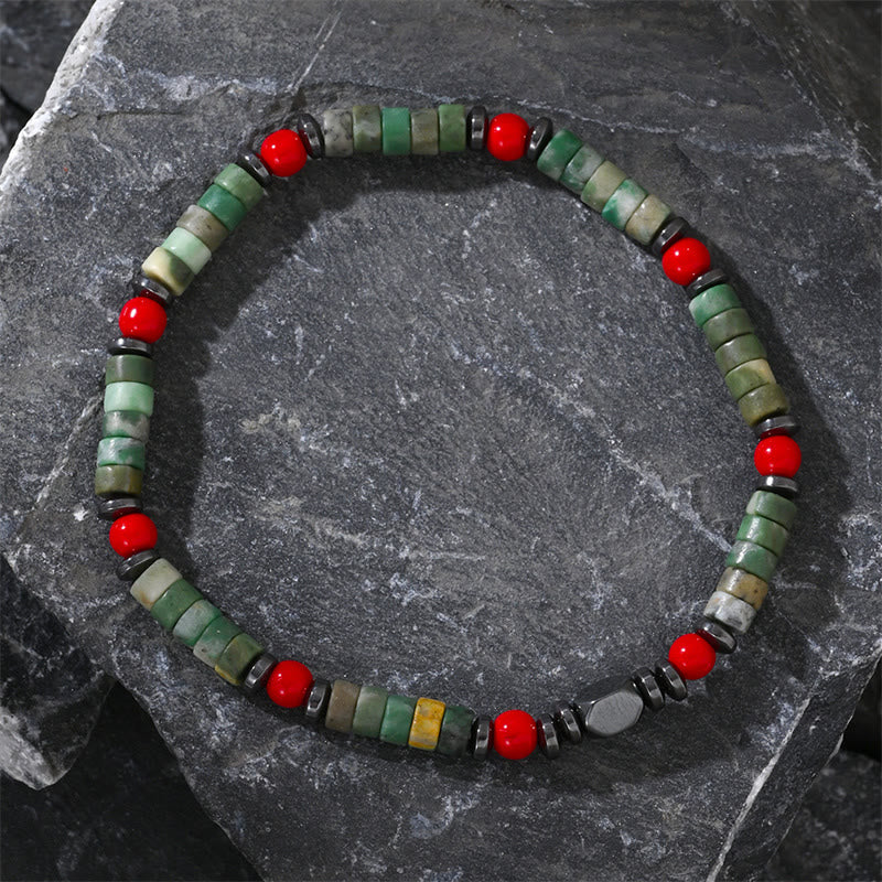 Wear FengShui Natural Green Stone Hematite Red Coral Powerful Bracelet