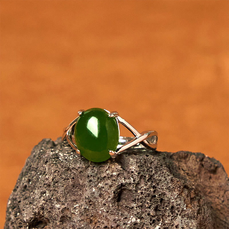 Wear FengShui Natural Jade Alloy Adjustable Buckle Abundance Ring