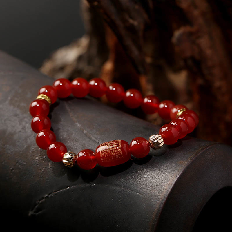 Wear FengShui Natural Red Agate Green Agate Buddhist Sutras Calm Bracelet