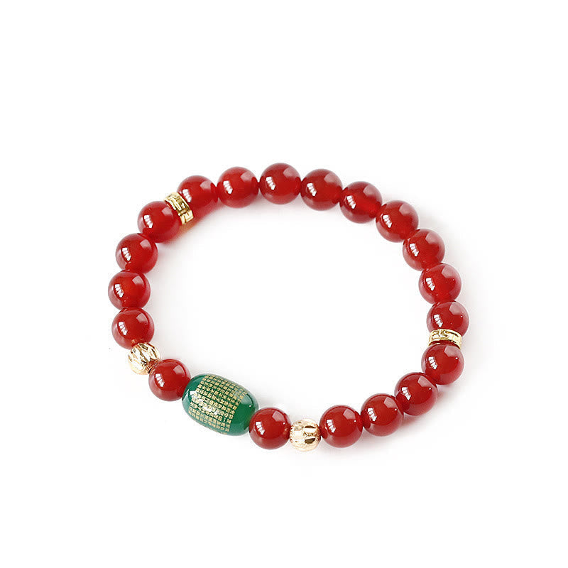 Wear FengShui Natural Red Agate Green Agate Buddhist Sutras Calm Bracelet