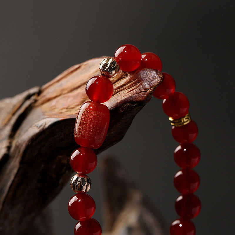 Wear FengShui Natural Red Agate Green Agate Buddhist Sutras Calm Bracelet