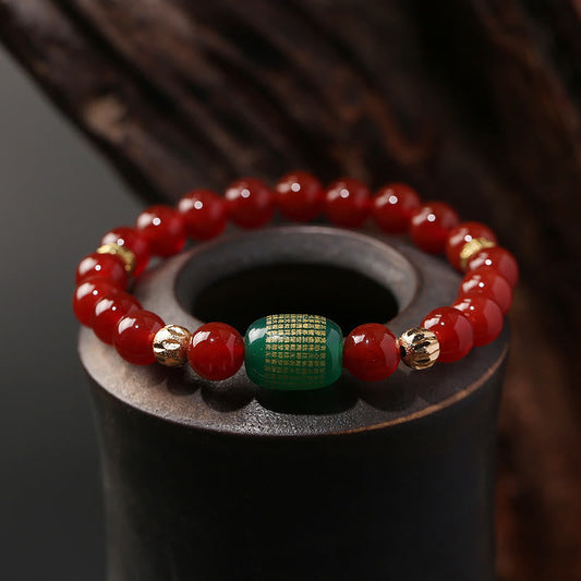 Wear FengShui Natural Red Agate Green Agate Buddhist Sutras Calm Bracelet