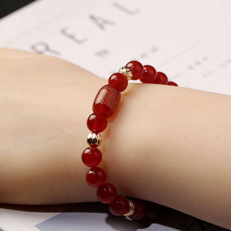 Wear FengShui Natural Red Agate Green Agate Buddhist Sutras Calm Bracelet