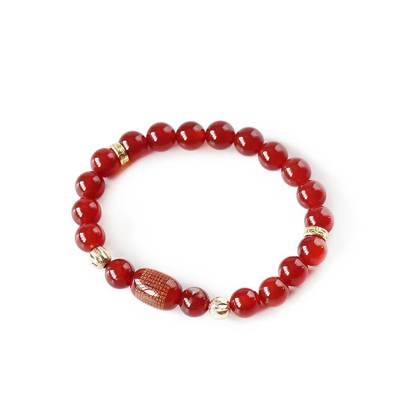 Wear FengShui Natural Red Agate Green Agate Buddhist Sutras Calm Bracelet