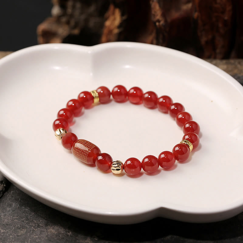 Wear FengShui Natural Red Agate Green Agate Buddhist Sutras Calm Bracelet