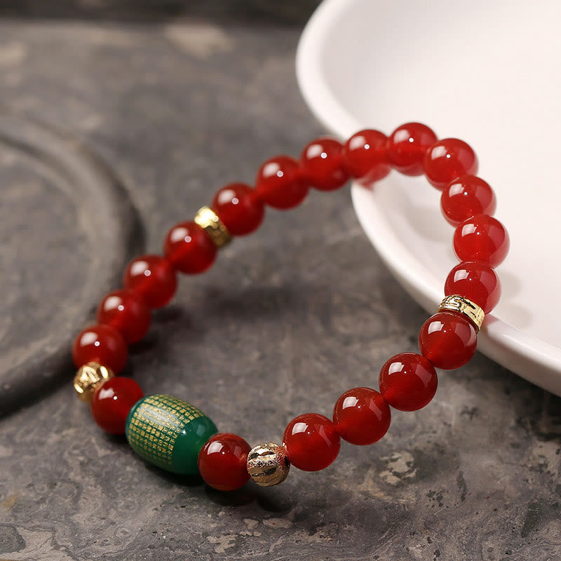 Wear FengShui Natural Red Agate Green Agate Buddhist Sutras Calm Bracelet