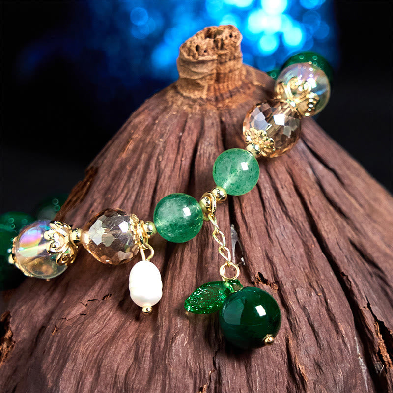 Wear FengShui Natural Green Tiger Eye Beads Green Leaf Positive Bracelet