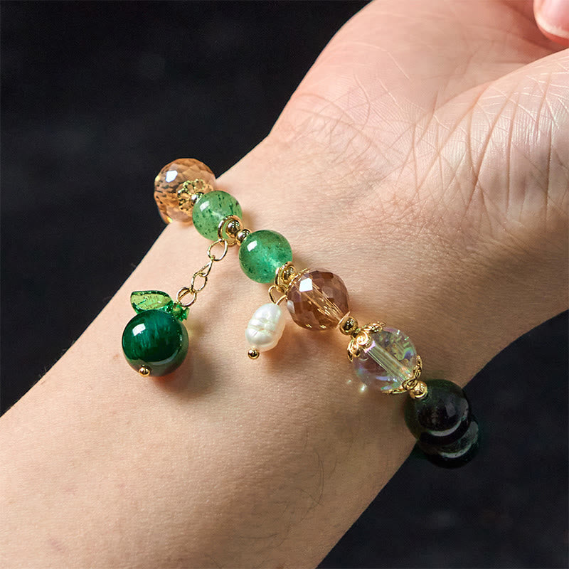 Wear FengShui Natural Green Tiger Eye Beads Green Leaf Positive Bracelet