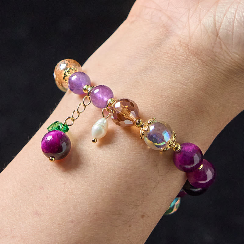 Wear FengShui Natural Red Tiger Eye Purple Tiger Eye Beads Green Leaf Protection Bracelet